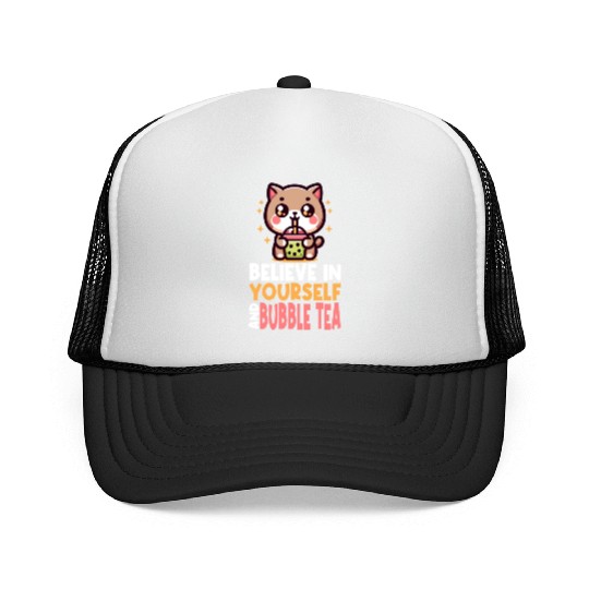 Kawaii Cat Bubble Tea Boba Drink Korean Asian Trucker Caps