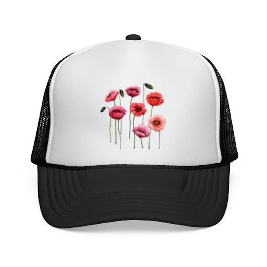Poppies, spring bloomers, summer, flower, vintage. Trucker Caps