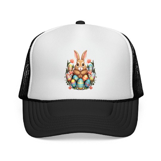 Easter Bunny Rabbit Colorful Eggs Easter Egg Hunt Trucker Caps