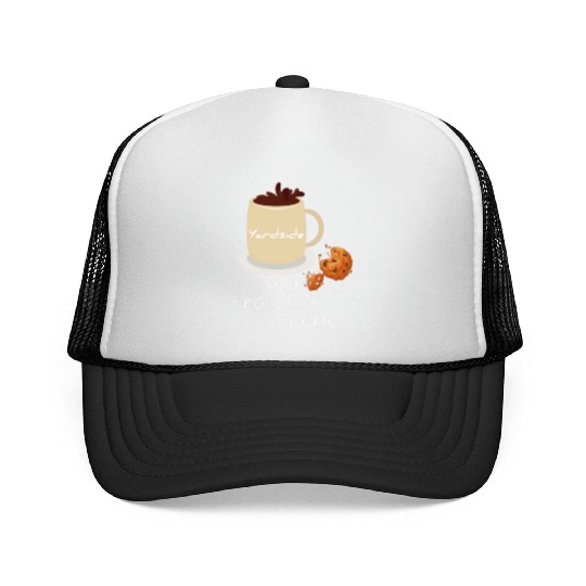 Drink Hot chocolate cookies Yardside font logo Trucker Caps