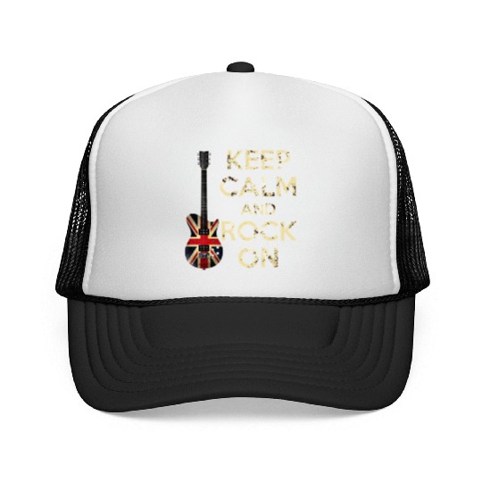 Keep Calm and Rock On Union Jack Guitar Trucker Caps
