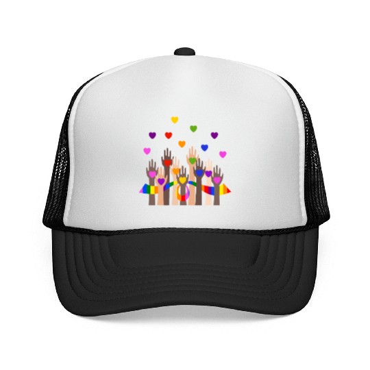Gay Pride Clothing LGBT Rainbow Flag Heart Unity Trucker Caps