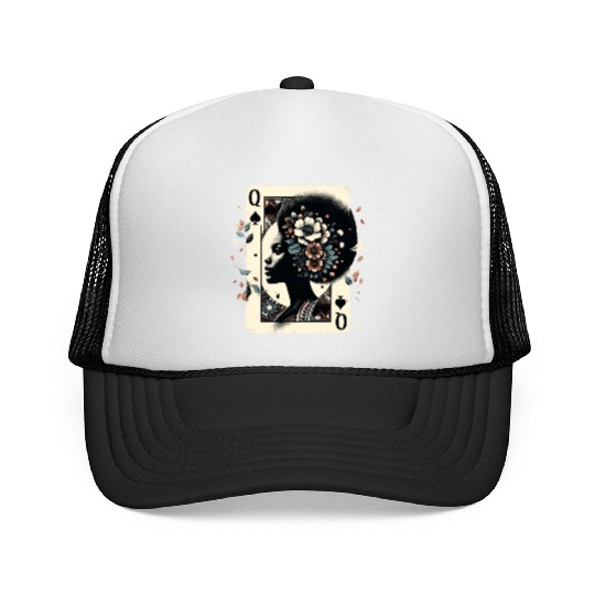 Black Queen Poker Tarot Card African American Trucker Caps