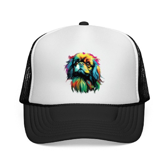Watercolor Colorful Pekingese Trucker Caps