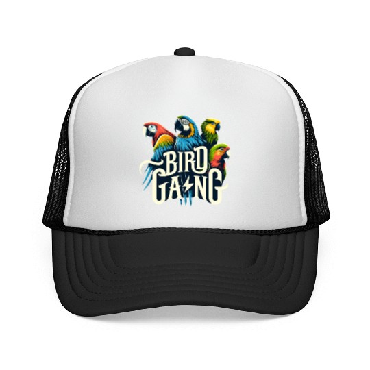 Bird Gang Parrot Funny Birder Flock Owner Macaw Trucker Caps