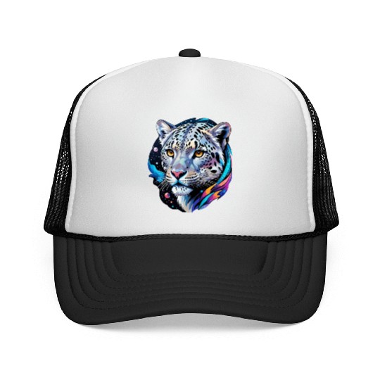 Cosmic Snow Leopard - Ethereal Animal Portrait Trucker Caps