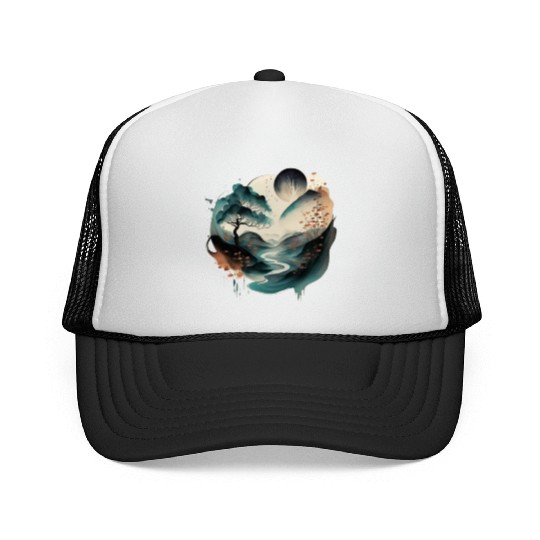 tree and a river Trucker Caps