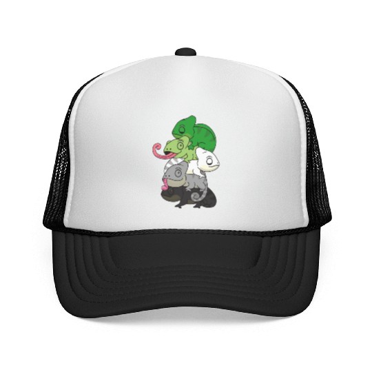 Aromantic Flag Pride Lgbtq Cute Chameleon Pile Trucker Caps