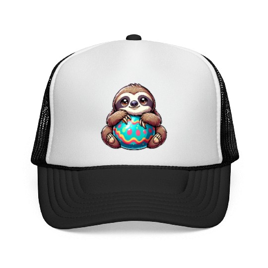 Easter Sloth: Embrace and Easter Egg Trucker Caps