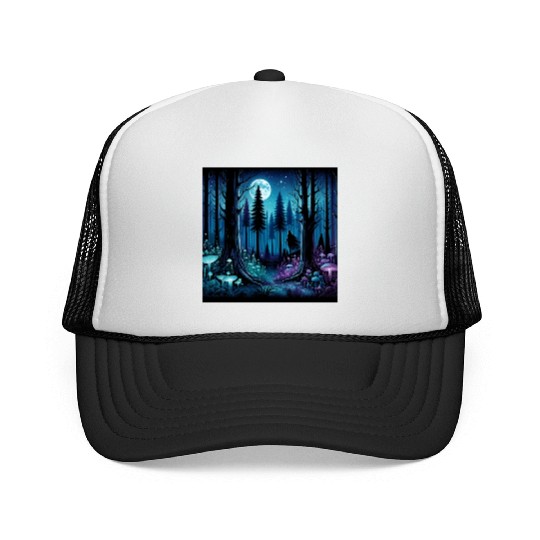 Mystic Moonlit Enchanted Forest Trucker Caps