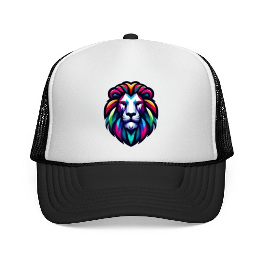 Vibrant Spectrum Lion - Abstract Wildlife Majesty Trucker Caps