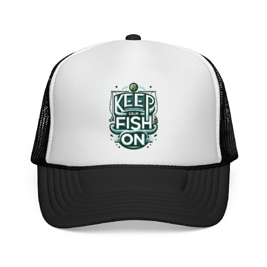 Relaxing 'Keep Calm and Fish On' Angler Design Trucker Caps
