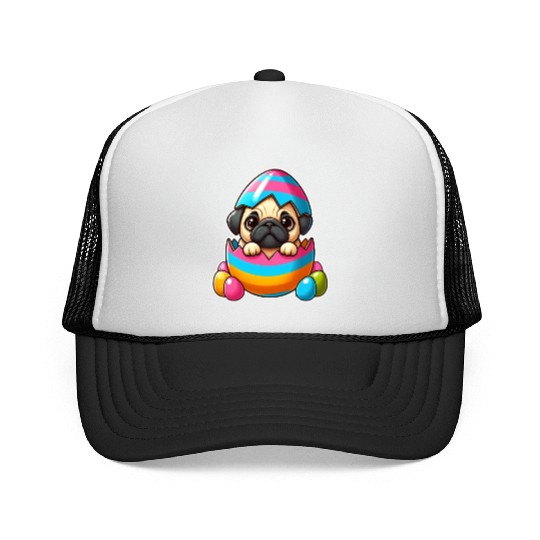 Easter pug hatches from colorful Easter eggs Trucker Caps
