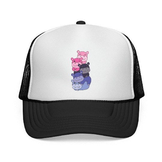 Omnisexual Flag Pride Lgbtq Cute Hippo Stack Trucker Caps