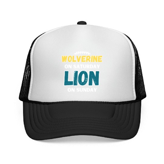 Wolverine On Saturday Lion On Sunday Detroit Trucker Caps