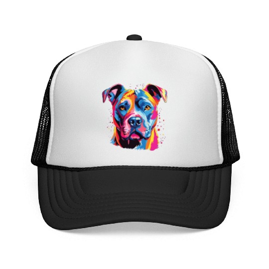 Watercolor Colorful American Pit Bull Terrier Trucker Caps
