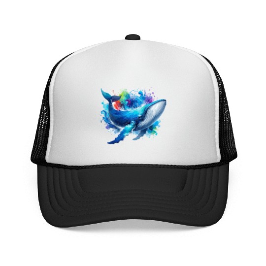Blue Whale Colourful background Trucker Caps