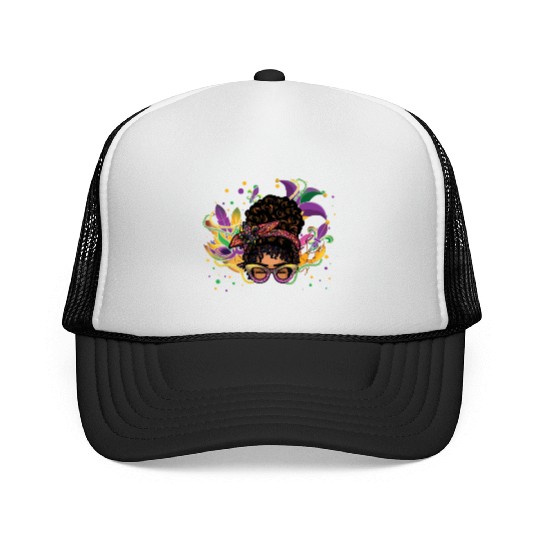 Afro Messy Bun Beads Festival Parade Mardi Gras Trucker Caps