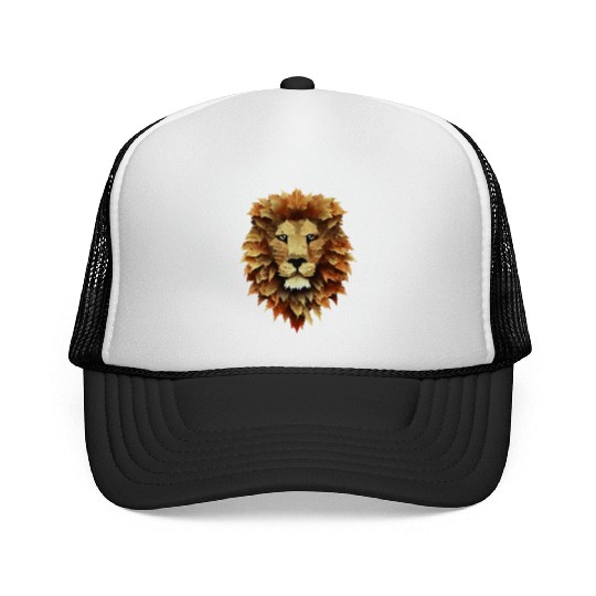 Autumn Majesty: Lion Surrounded by Falling Leaves Trucker Caps