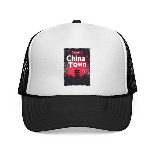 ChinaTown Ignites: Synthwave Red & Black Shiluette Trucker Caps