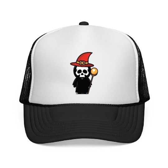 Funny skull witch halloween costume Trucker Caps