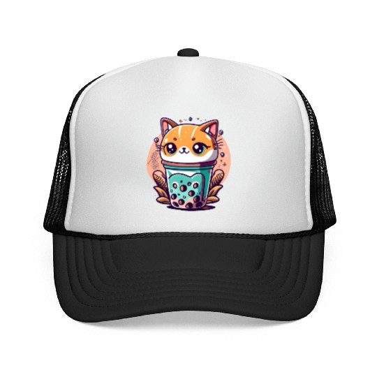 Anime Cat Bubble Tea Trucker Caps