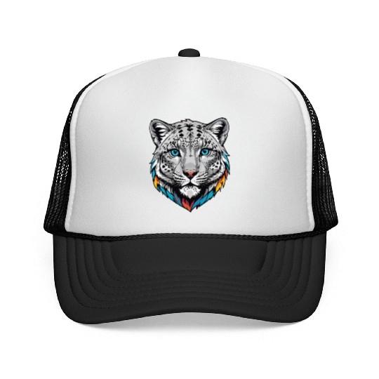 Majestic Snow Leopard Portrait - Exotic Wildlife Trucker Caps