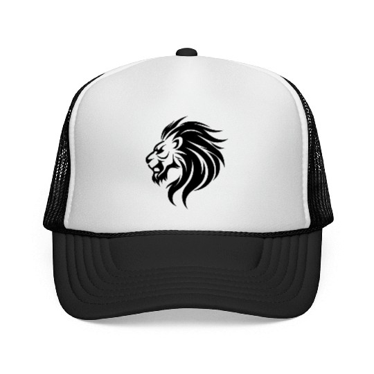 Angry Lion Head Tattoo Style Waving Mane Trucker Caps