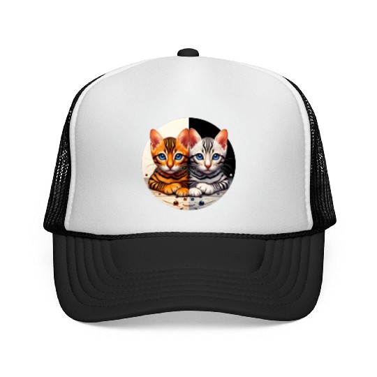 Bengal Kittens Black White Background Trucker Caps