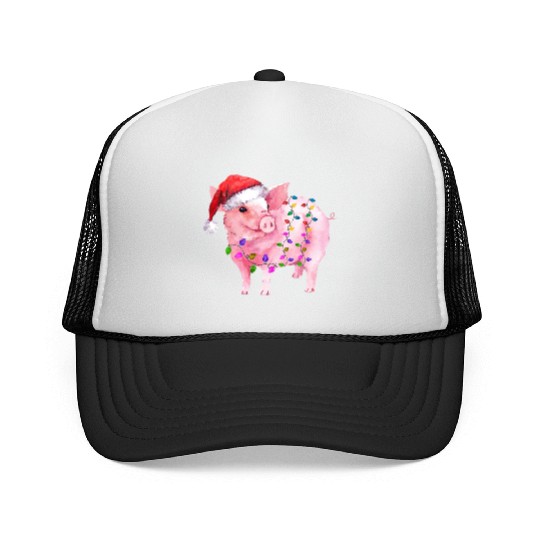 Pig Christmas Light Trucker Caps
