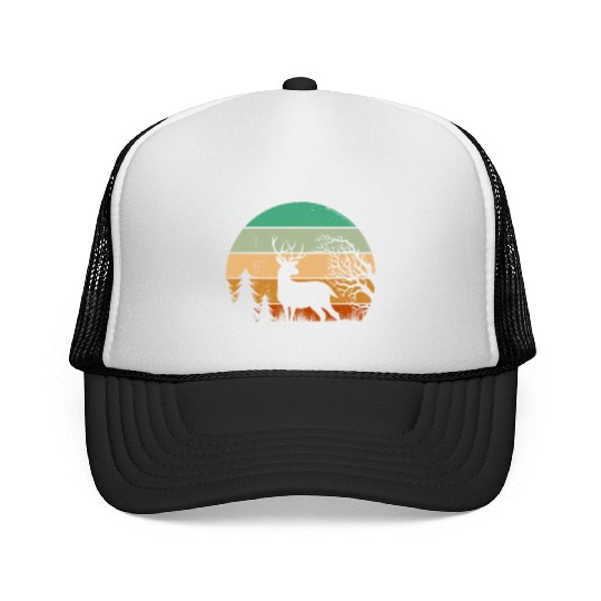 Serene Deer Twilight Forest Silhouette Trucker Caps