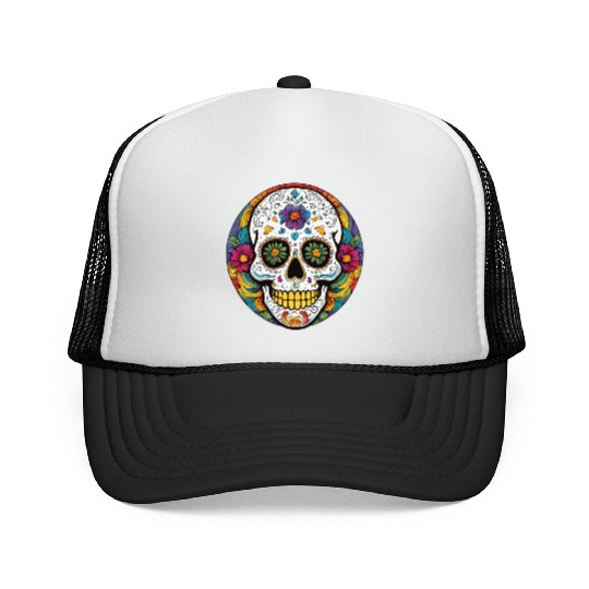 Sugar skull rainbow Trucker Caps