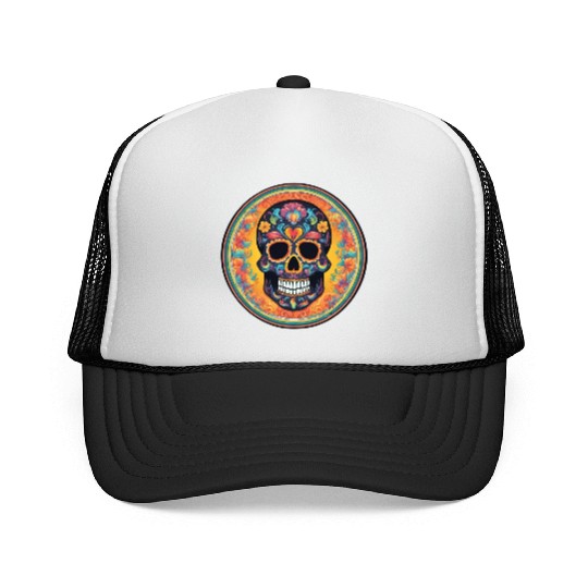 Sugar skull rainbow Trucker Caps
