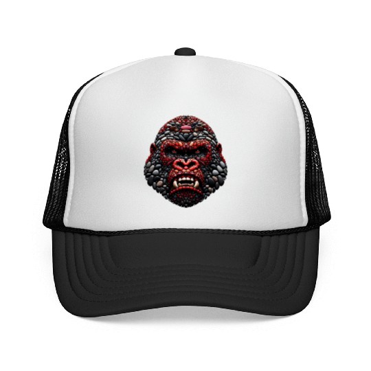 Ferocious Ruby Gorilla Pebble Art Expression Trucker Caps