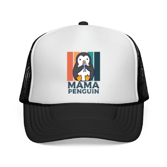 Penguin Mama Flightless Bird Lover Mother's Day Mo Trucker Caps