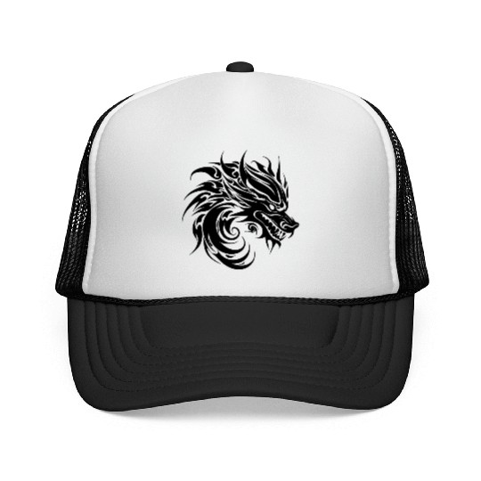 Roaring Chinese Dragon In Tattoo Style Trucker Caps