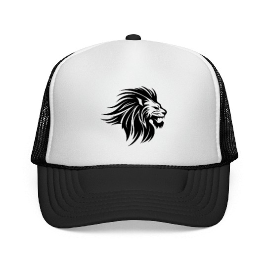 Waving Mane Lion Head Tattoo Ink Style Trucker Caps