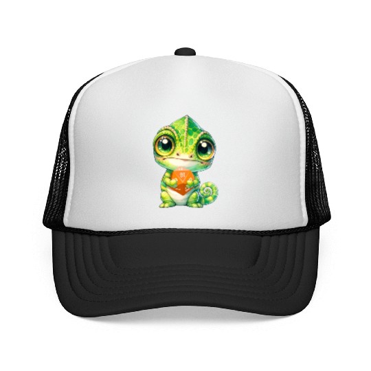 Chameleon Holding 20-sided Dice Trucker Caps