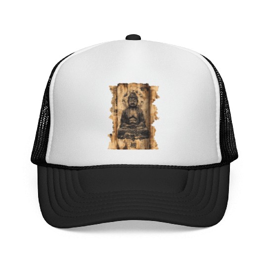 Vintage Papyrus Scroll Japanese Silhouette Buddha Trucker Caps