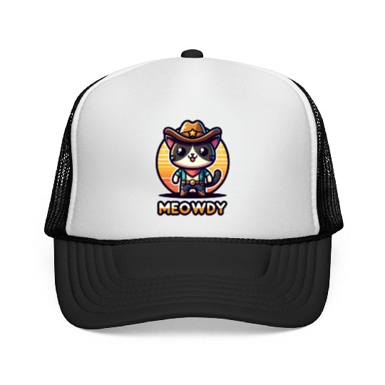 Cute Meowdy Cat Cowboy Pun Trucker Caps