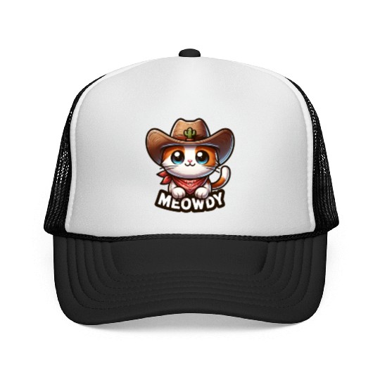 Cute Meowdy Cat Cowboy Pun Trucker Caps