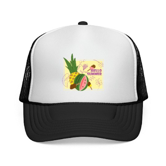 Hello summer fruit ice cream flowers & butterfly Trucker Caps