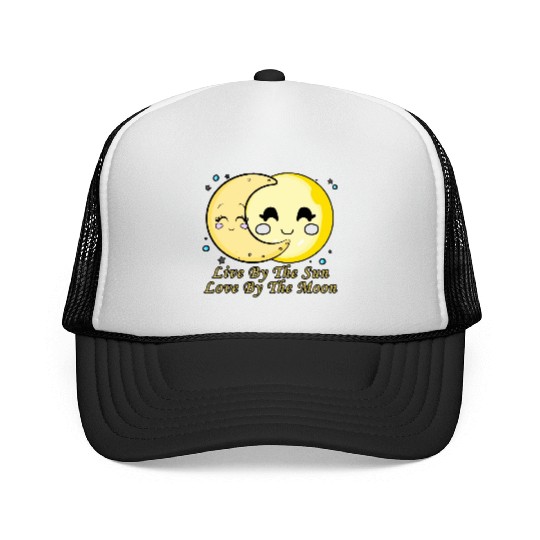 Live By The Sun Love By The Moon, Cartoon Sun Moon Trucker Caps