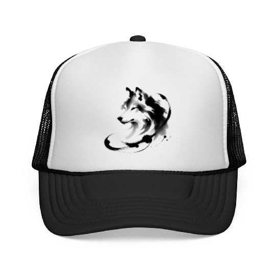 Abstract Wolf Japanese Ink Art Trucker Caps