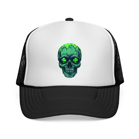 St Patricks Skeleton with Shamrock Eyes Trucker Caps