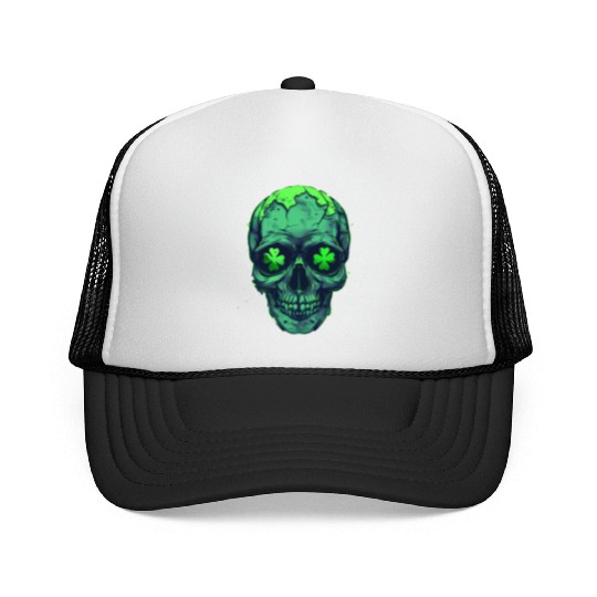St Patricks Skeleton with Shamrock Eyes Trucker Caps