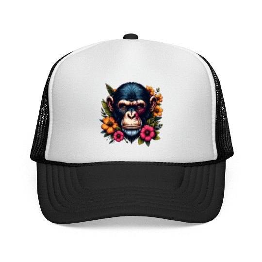 Monkey Warrior Amidst Blooms Trucker Caps