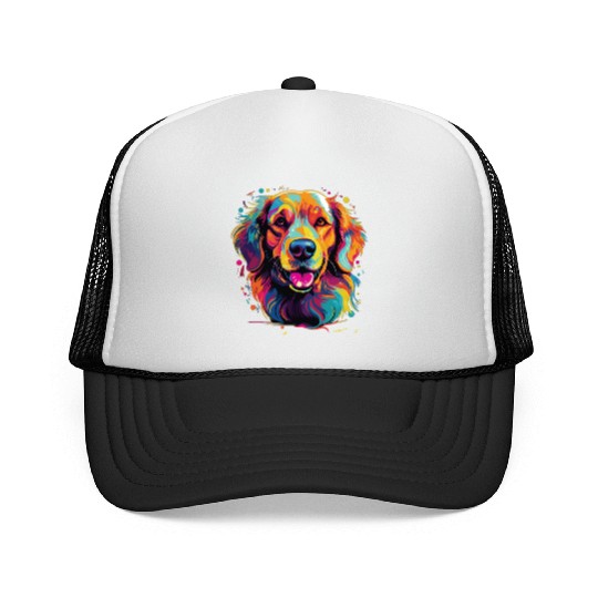 Watercolor Colorful Golden Retriever Trucker Caps