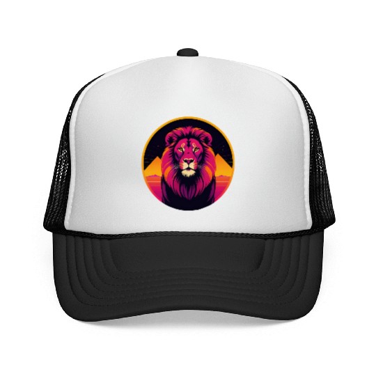 Synthwave Lion Trucker Caps