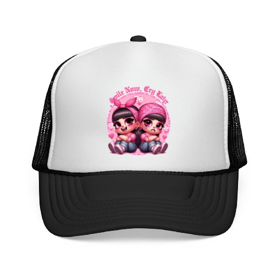 Smile Now Cry Later Drama girls Chicano Art Trucker Caps